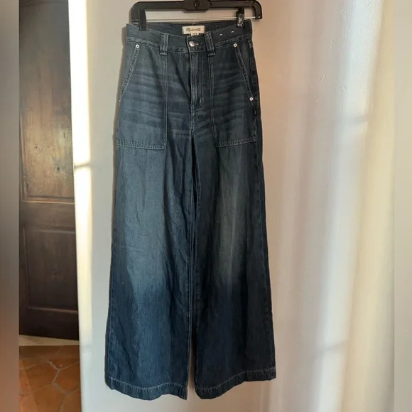 Madewell Wide Leg Utility Jeans Dark Wash High Rise Sustainable Denim 24 - Picture 3 of 8